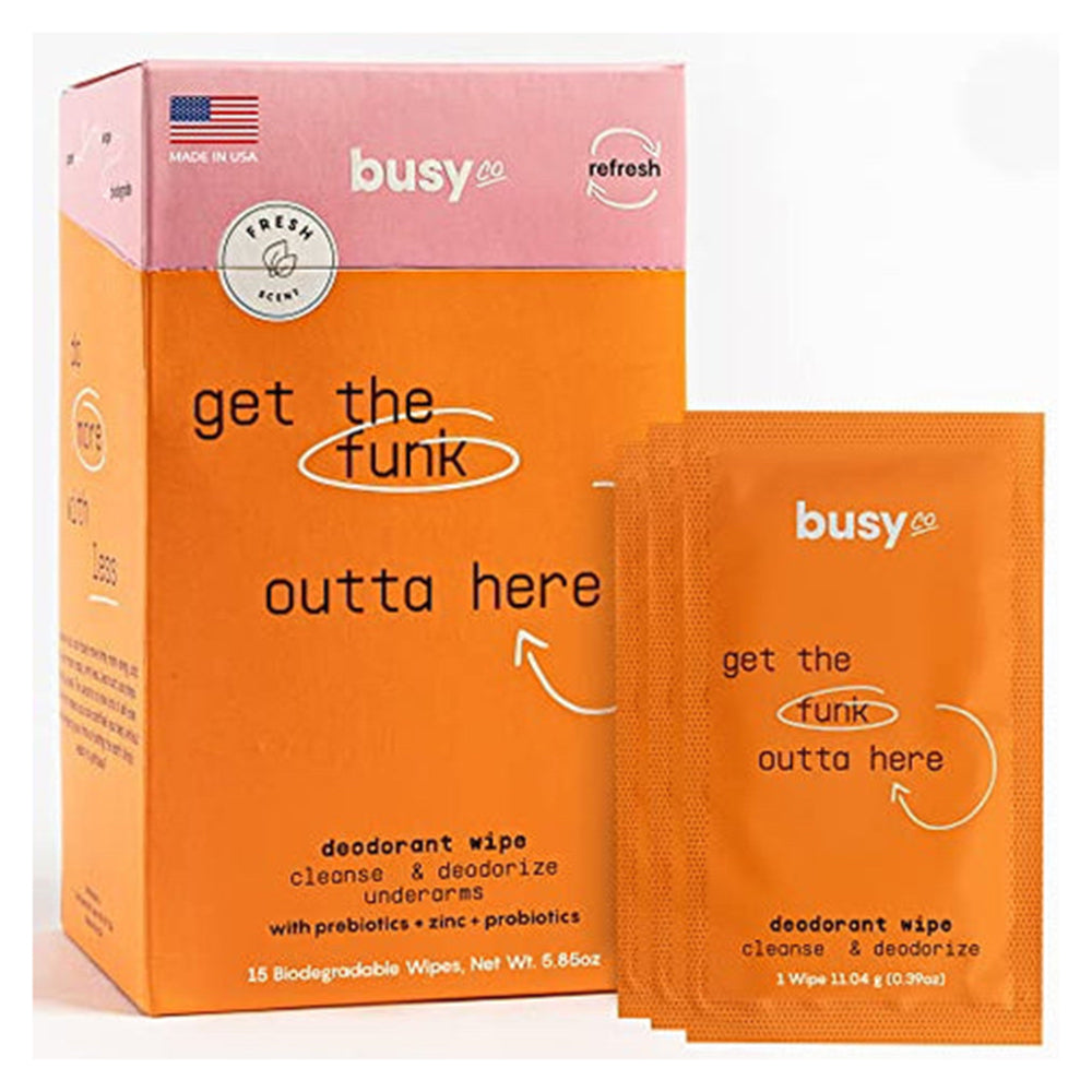 Busy Co Refresh Line Deodorant Wipes with Zinc for Women Cleanse Skin Remove Sweat and Odor 15Ea